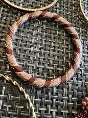 Lot 9 Pc Gold Tone Metal & Mauve Pink Burgundy Bangle Cuff Bracelet Jewelry G5