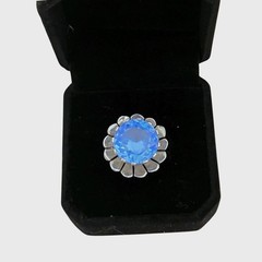 Vtg Large Sky Blue Faceted Topaz Flower Sterling 925 Ring Solitaire Mexico Sz 6