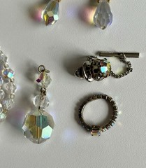 Vintage Crystal Aurora Borealis Necklace Bracelet Earrings Brooch Pin Ring Lot