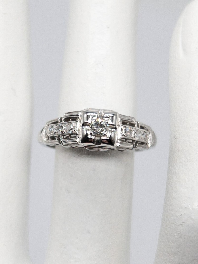Antique 1920s RING O ROMANCE .40ct Old Mine Cut VS G Diamond 19k White Gold Ring