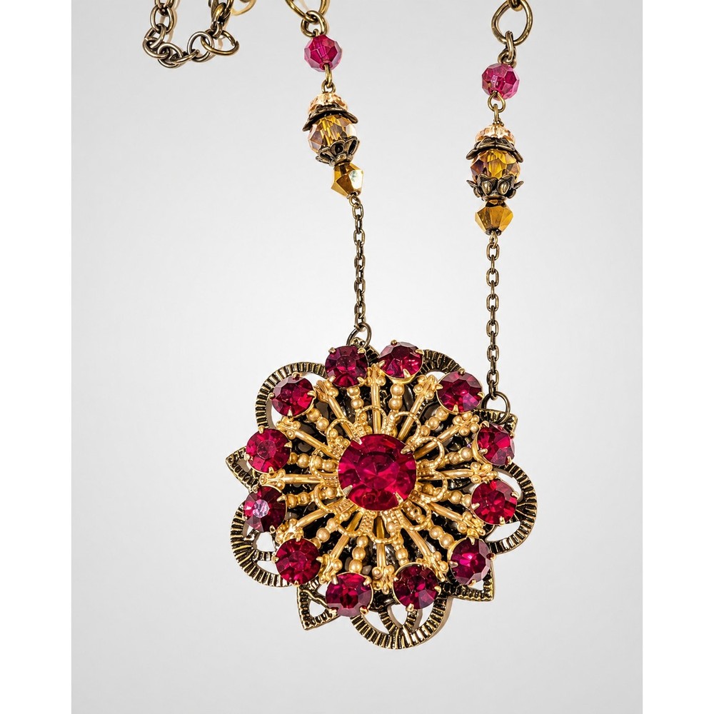 Victorian Style Red Glass Necklace Adjustable 2″ Pendant 20″ Chain rd03-39