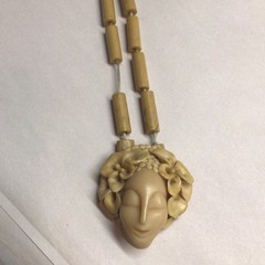 June Metaxides Art Nouveau Necklace Resin Figural Beauty Female Pendant Signed