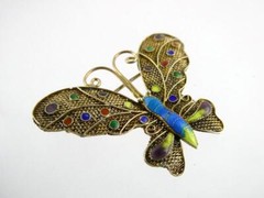 Vintage Gilded Sterling Silver Enameled Butterfly Pin or Brooch 3.8g 1.25 Inches
