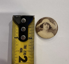 Antique 1″ Celluloid Portrait Pin Back Button Woman Portrait C -Clasp c 1920