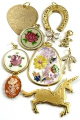 Vintage Jewelry Lot Charms Pendant Enamel Flower Bow Gold Plated AS IS CRAFT