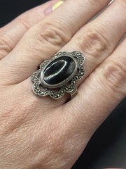 Vintage USSR 925 Silver Ring Black Stone Jewelry Size 7