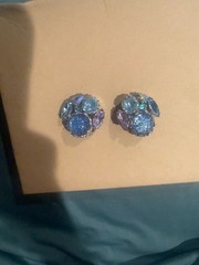 Vintage Weiss Blue Purple Rhinestone Clip-On Earrings Signed Designer Glam