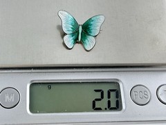 Vintage Sterling Silver Guilloche Enamel Teal Green Blue Butterfly Pin 2g 21mm