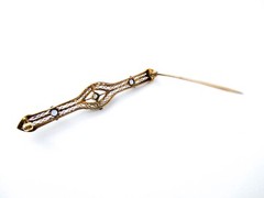 14k Gold Platinum Top Edwardian Bar Brooch Collar Pin