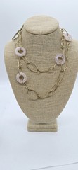 ETIENNE AIGNER Necklace Gold tone Pink Lucite Circle 36 in Over the head