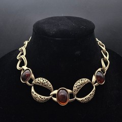 Brown Lucite Gold Tone Link Chain Necklace Vintage 1990s Jewelry