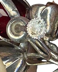 Rare Hobe Sterling 925 Ribbon Spray Earrings Brooch Ring Set Ruby Crystals w/Box