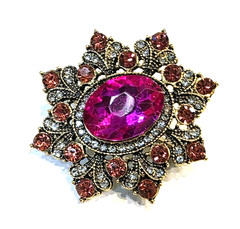 Vintage Costume Gold Tone Pink Rhinestone Pin Brooch Appx 2″