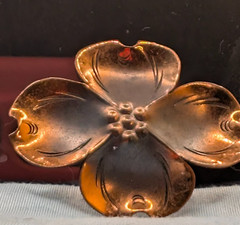 Vintage Stuart Nye Copper Dogwood Pin Brooch Hand Wrought Signed Mid Century