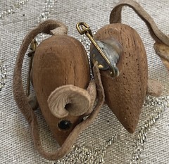 2 Vtg MCM Denmark Lt Teak Wood Leather Mouse Lapel Pin Brooch Black Bead Eyes