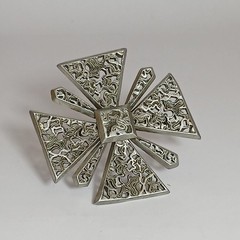 Vintage Silver Tone Maltese Cross Pin Brooch Motifs Ornate Openwork Filigree