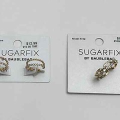 Set Of SugarFix By BaubleBar Rhinestone Hoop Earrings & Chain Link Ring Size 8