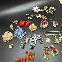 Vintage Christmas Jewelry Lot Trees Bells Santa Earrings Brooch Craft Wear