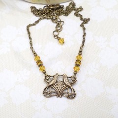 Small Art Nouveau Lovebird Necklace, Handmade Antique Brass Handmade Jewelry