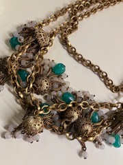 RARE EARLY MIRIAM HASKELL MULTI STRAND FESTOON NECKLACE GRIPOIX JADE GLASS DROPS