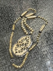 Vintage Hand Carved Bone Pendant Necklace Art Deco Style Bovine Bone Jewelry