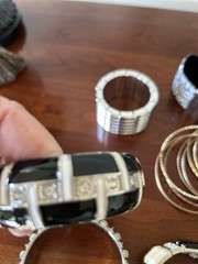 Vintage Metal Black And White Inlayed Enamel Bangles LOT OF 6 BANGLES