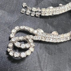 Vintage MUSI Clear Rhinestone Scroll Shoe Clips Silver Tone Pair Mid Century