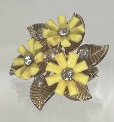 Vintage Signed Coro Yellow Thermoset Flower Bracelet & Brooch Set Rhinestone