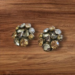 Vintage Amber And Clear Rhinestones Clip on Earrings Good Quality