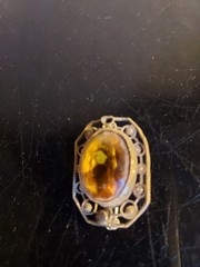 Antique Art Deco Topaz Brooch / Pin Glass Rhinestone