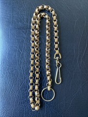 Antique Brass Chain Rolo Link Made In USA Stamp Watch Chain 32” Long Orig Clasp