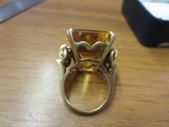 Vintage 14KT Solid Yellow Gold Huge (26mm x 17mm) Yellow Topaz Ring w/ Ruby & Di
