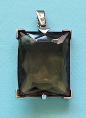 Vintage Mid-Century Rectangular Faceted Glass Pendant Gold Tone Frame 2 Inch