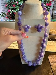 Vintage Purple chunky necklace set earrings Japan NOS excellent 1950s Retro