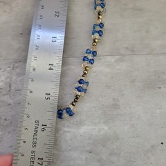 Vintage Blue Clear Plastic Bead Necklace Long Brass Spacers 32in Retro Mod Style