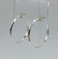 VTG FAS 925 Faceted Hoop Earrings 1.25in Sterling Silver 3g Classic Polished