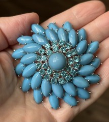 Vtg Glamorous Large High Domed Multilayered Silver Tone Acrylic Cabochon Brooch