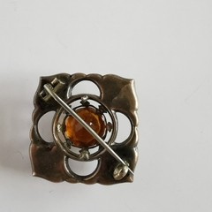Vintage Scottish Agate Square Pin Brooch Celtic Orange Warm Tones Unsigned
