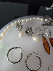 925 jewelry lot w/ fresh pearls Baltic amber and crystals signed