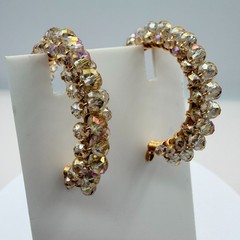 Vintage Gold Tone Beaded Jewelry Set – Wire Wrapped Bangle & Hoop Earrings