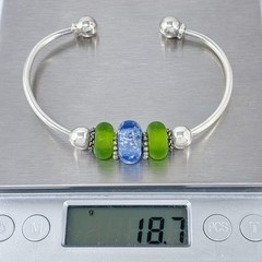 Vintage Sterling Silver 925 | Green Blue Glass Ball Tip Cuff Bracelet | 7″