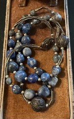Vintage Chinese Export Sterling Silver Lapis Bead Filigree Clasp Necklace