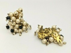 Vintage Earrings FABULOUS Metal Faux Pearl Glass Beads Trembler Japan b27-5