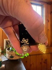 Vintage Gold-Tone Bow and Heart Drop Earrings with Floral Cameo Detail