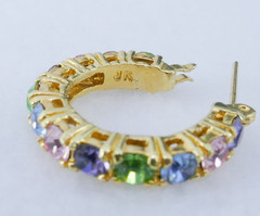 JOAN RiVERS PiNK GREEN LiLAC BLUE CRYSTAL GOLD TONE PiERCED HOOP EARRiNGS