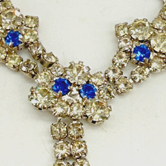 Vintage Y Drop Necklace Blue Clear Glass Rhinestones Wedding Prom 17 Inches