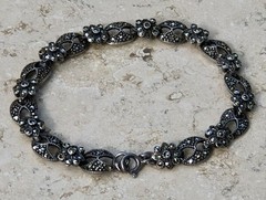 ✨VINTAGE Sterling Silver MARCASITE Floral 🌺Tennis Bracelet 🌟ESTATE Jewelry🌟