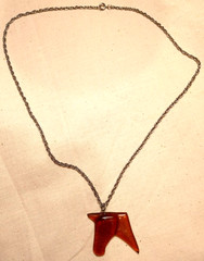 Vintage Modernist Amber Horse Pendant Necklace 23½” Abstract Lucite Acrylic