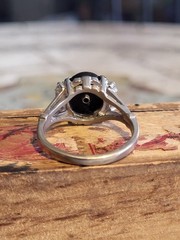 Vintage Black Onyx 18KT GE Silver Clear CZ Crystal Ring Size 9mm Art Deco