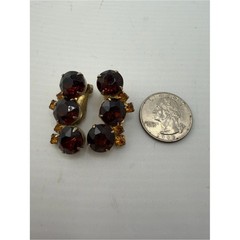 Vintage Amber Topaz Rhinestone Teardrop Cluster Clip On Earrings